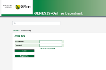 Ausschnitt Startseite GENESIS-Datenbank